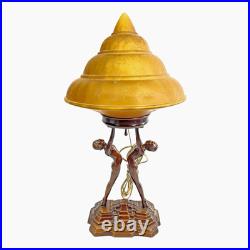 Antique Nuart Double Figure Lamp With Frosted Glass Lampshade FREE SHIPPING