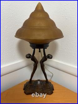 Antique Nuart Double Figure Lamp With Frosted Glass Lampshade FREE SHIPPING