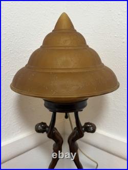 Antique Nuart Double Figure Lamp With Frosted Glass Lampshade FREE SHIPPING