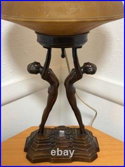 Antique Nuart Double Figure Lamp With Frosted Glass Lampshade FREE SHIPPING