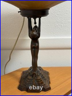 Antique Nuart Double Figure Lamp With Frosted Glass Lampshade FREE SHIPPING