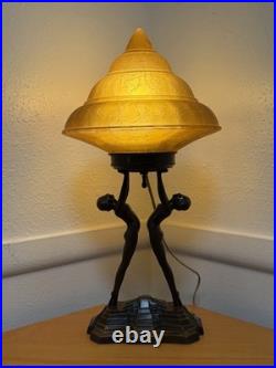 Antique Nuart Double Figure Lamp With Frosted Glass Lampshade FREE SHIPPING