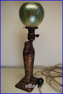 Antique Old Art Deco Nouveau Aronson Tiffany Mummy Egyptian Revival Erotic Lamp