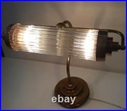 Antique Old Vintage Art Deco Brass & Glass Rod Bankers Table Desk Lamp Light