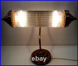 Antique Old Vintage Art Deco Brass & Glass Rod Bankers Table Desk Lamp Light