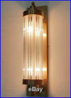 Antique Old Vintage Art Deco Brass & Glass Rod Light Fixture Wall Sconces Lamp