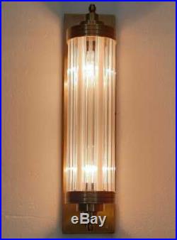 Antique Old Vintage Art Deco Brass & Glass Rod Light Fixture Wall Sconces Lamp