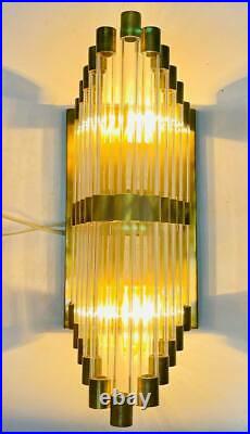 Antique Old Vintage Art Deco Brass & Glass Rod Ship Light Wall Sconce Lamp