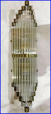 Antique Old Vintage Art Deco Brass & Glass Rod Ship Light Wall Sconces Lamp