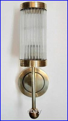 Antique Old Vintage Art Deco Brass & Glass Rod Ship Light Wall Sconces Lamp
