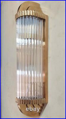 Antique Old Vintage Art Deco Brass & Glass Rod Ship Light Wall Sconces Lamp