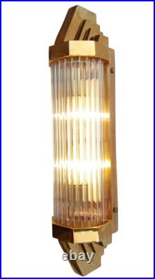 Antique Old Vintage Art Deco Brass & Glass Rod Ship Light Wall Sconces Lamp