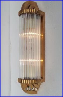 Antique Old Vintage Art Deco Brass & Glass Rod Ship Light Wall Sconces Lamp