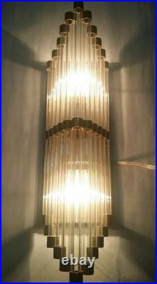 Antique Old Vintage Art Deco Brass & Glass Rod Ship Light Wall Sconces Lamp