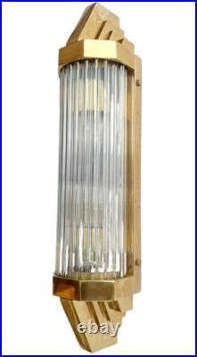 Antique Old Vintage Art Deco Brass & Glass Rod Ship Light Wall Sconces Lamp