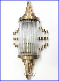 Antique Old Vintage Art Deco Brass & Glass Rod Ship Light Wall Sconces Lamp