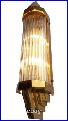 Antique Old Vintage Art Deco Brass & Glass Rod Ship Light Wall Sconces Lamp