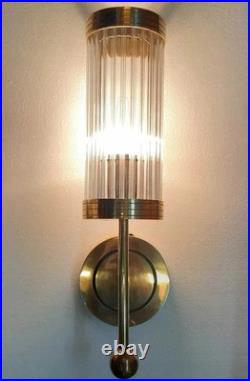 Antique Old Vintage Art Deco Brass & Glass Rod Ship Light Wall Sconces Lamp