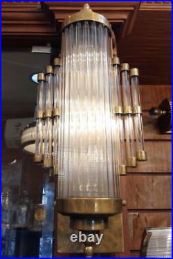 Antique Old Vintage Art Deco Brass & Glass Rod Ship Light Wall Sconces Lamp