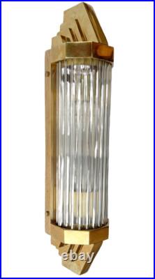 Antique Old Vintage Art Deco Brass & Glass Rod Ship Light Wall Sconces Lamp