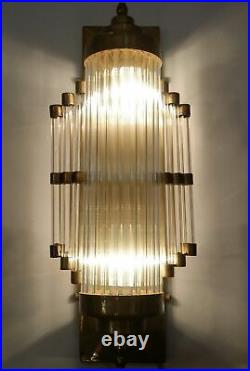 Antique Old Vintage Art Deco Brass & Glass Rod Ship Light Wall Sconces Lamp