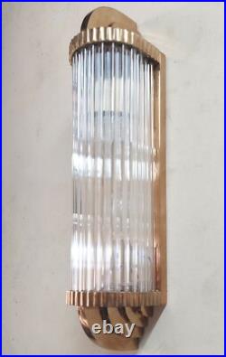 Antique Old Vintage Art Deco Brass & Glass Rod Ship Light Wall Sconces Lamp