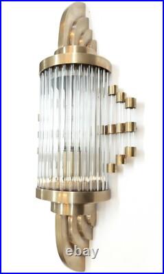 Antique Old Vintage Art Deco Brass & Glass Rod Ship Light Wall Sconces Lamp