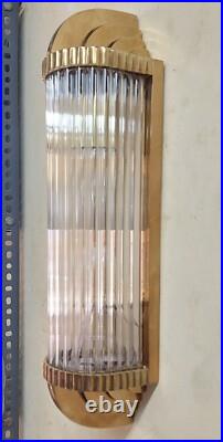 Antique Old Vintage Art Deco Brass & Glass Rod Ship Light Wall Sconces Lamp