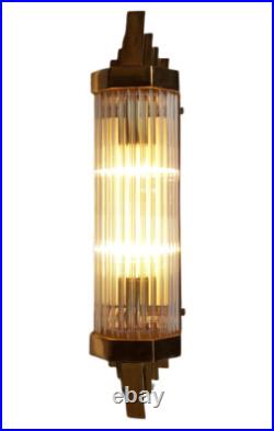 Antique Old Vintage Art Deco Brass & Glass Rod Ship Light Wall Sconces Lamp