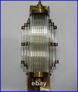 Antique Old Vintage Art Deco Brass & Glass Rod Ship Light Wall Sconces Lamp