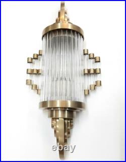 Antique Old Vintage Art Deco Brass & Glass Rod Ship Light Wall Sconces Lamp
