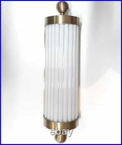 Antique Old Vintage Art Deco Brass & Milk Glass Rod Ship Light Wall Sconces Lamp