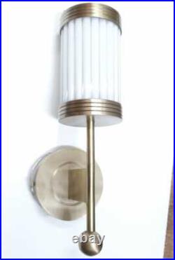 Antique Old Vintage Art Deco Brass & Milk Glass Rod Ship Light Wall Sconces Lamp