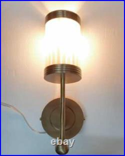 Antique Old Vintage Art Deco Brass & Milk Glass Rod Ship Light Wall Sconces Lamp