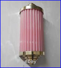 Antique Old Vintage Art Deco Brass & Pink Glass Rod Ship Light Wall Sconces Lamp