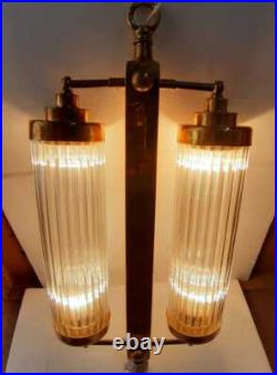 Antique Old Vintage Art Deco Fixture Ceiling Brass Hanging Light Glass Rod Lamp