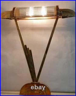Antique Old Vintage Art Deco Skyscraper Brass & Glass Rod Table Lamp Light