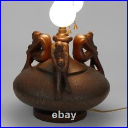 Antique Olive Kooken Art Deco Figural Bronzed Table Lamp C1920