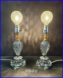 Antique Original Art Deco 30s 40s Glass Chrome Boudoir Table Lamp Set Pair Vtg