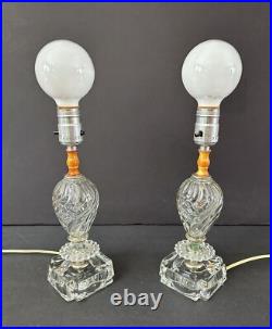 Antique Original Art Deco 30s 40s Glass Chrome Boudoir Table Lamp Set Pair Vtg