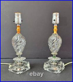 Antique Original Art Deco 30s 40s Glass Chrome Boudoir Table Lamp Set Pair Vtg