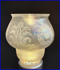 Antique Original Art Deco Victorian Iridescent Glass Lamp Light Shade 2 1/4 Fit