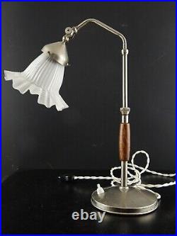 Antique Original Table Lamp Chrome Art Deco Ministry Tulip Glass