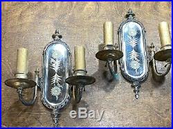 Antique PAIR Art Deco Mirrored WALL SCONCES LAMPS Vintage Electric Lights