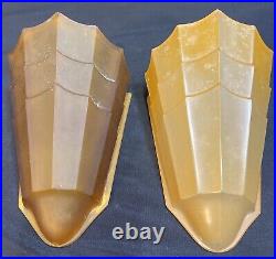 Antique PAIR of ART DECO Amber Glass Wall Sconces