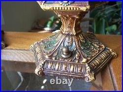 Antique Pair Art Deco Slag Glass Barbola Style French Boudoir Lamps