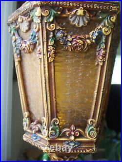 Antique Pair Art Deco Slag Glass Barbola Style French Boudoir Lamps
