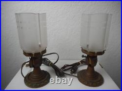 Antique Pair Of Art Deco Painted Table Lamps Frosted Glass Shades 1930s 10 Tall