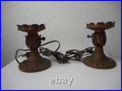 Antique Pair Of Art Deco Painted Table Lamps Frosted Glass Shades 1930s 10 Tall