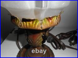 Antique Pair Of Art Deco Painted Table Lamps Frosted Glass Shades 1930s 10 Tall